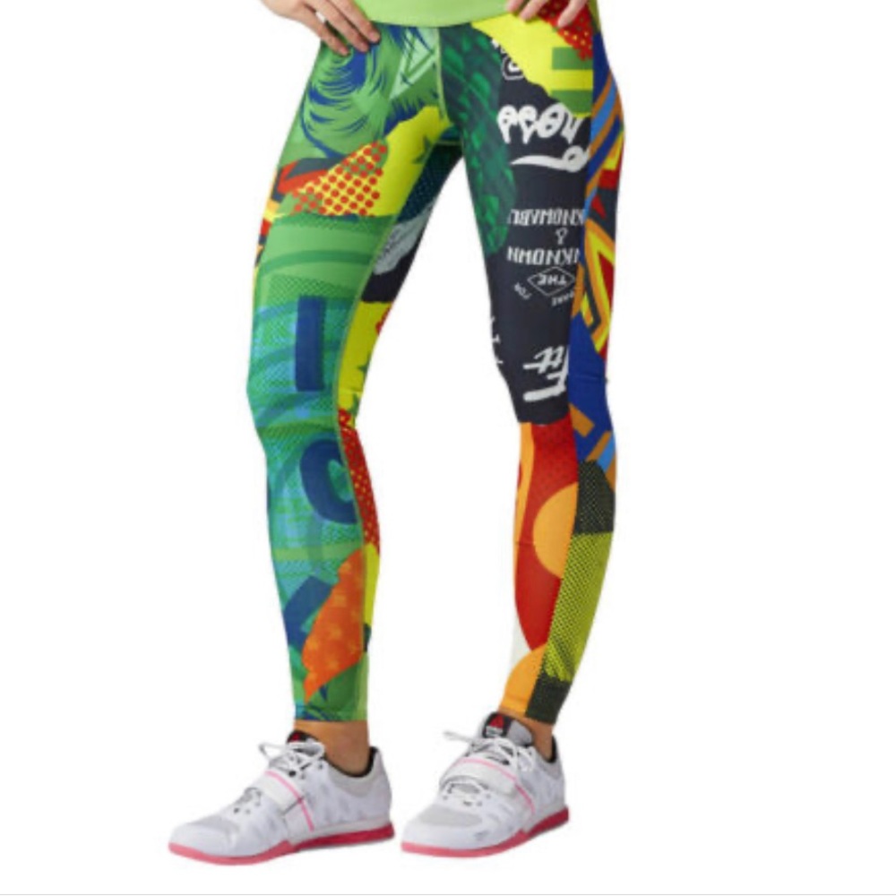 NWOT. Reebok CrossFit Reversible women's leggings Training Sport Colorful. XS